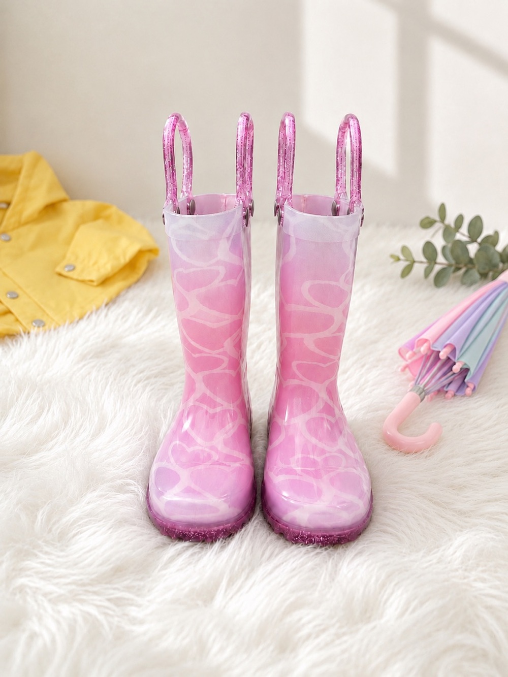 Western Chief Light-Up Glitter Heart Rain Boots Toddler Girls Size 5 NWOT